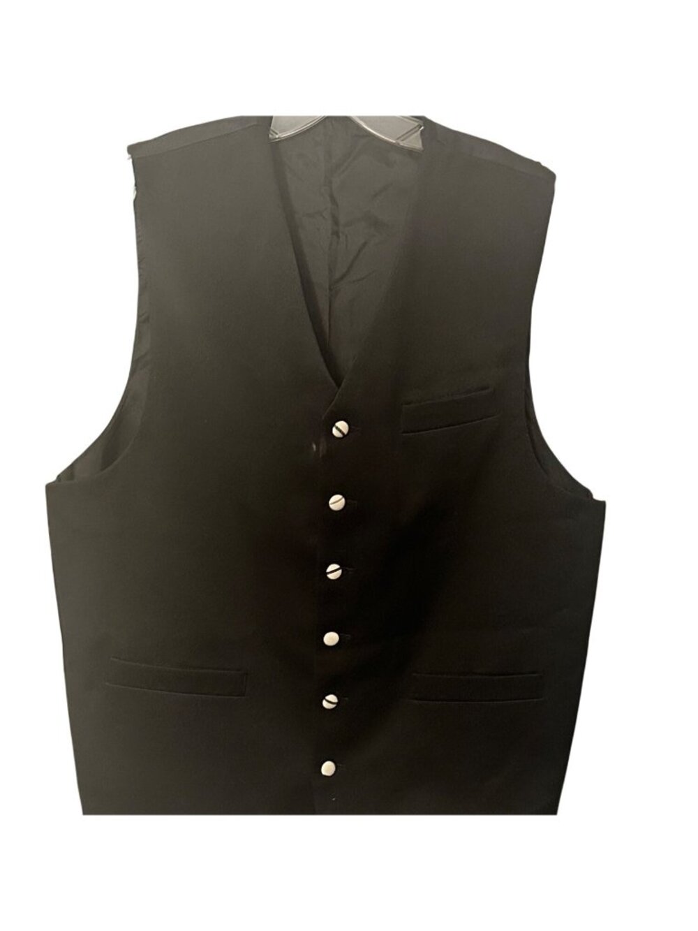 Mens Lined 100% Polyester Black Formal Button-Up Vest 48R  Back Adjustable Strap